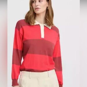 ICHI Women’s Stripped Polo Sweater size medium.